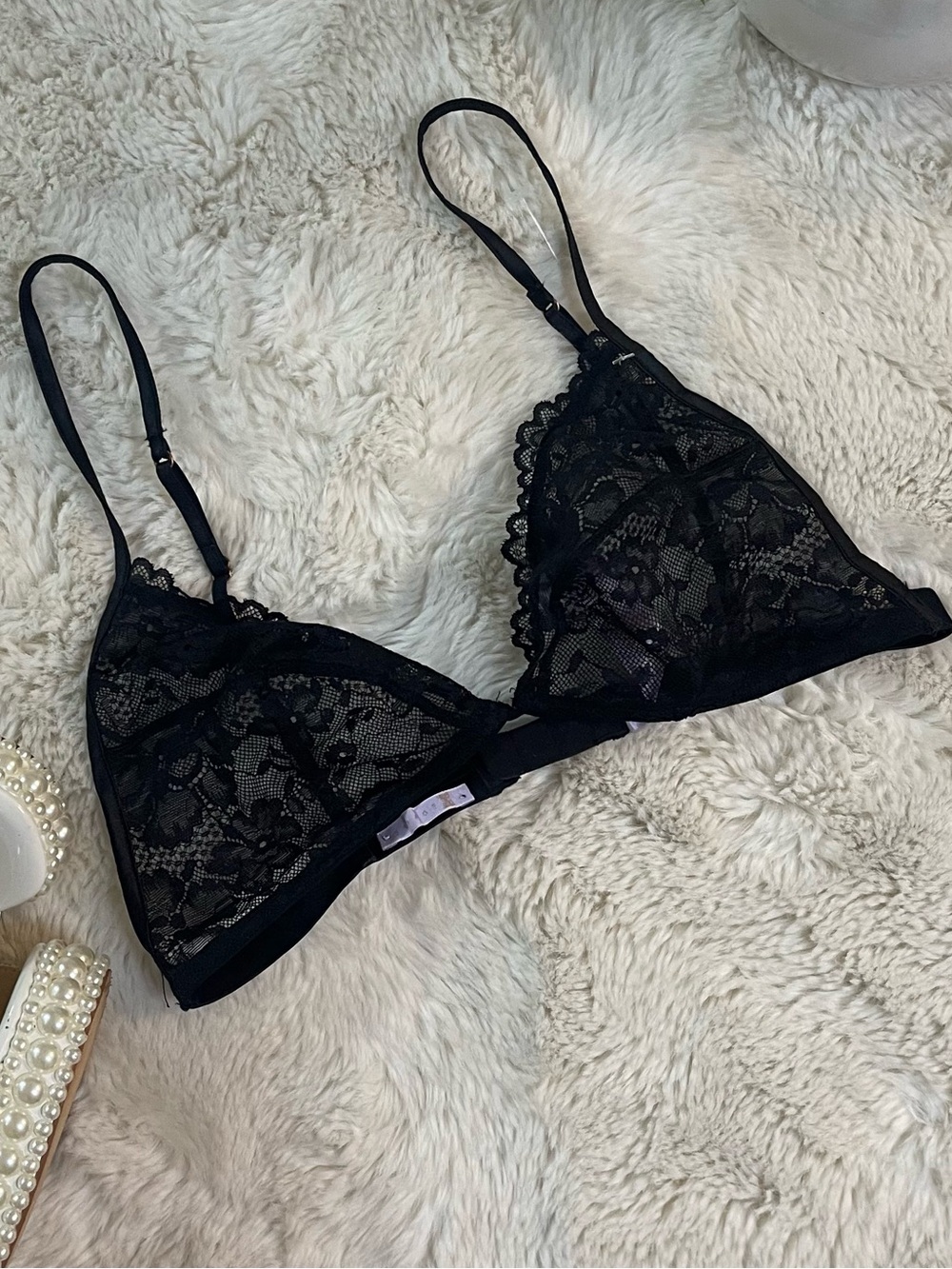 Savage X Fenty Black Floral Lace Triangle Bralette Wire-Free Unlined Size S